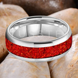 Amazing 6/8MM Tungsten Carbide Rings with Dome Polishing Center Red Opal Stone Inlay Comfortable Fit Wedding Bands