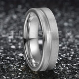 Customized Inlay, 1.5mm Offset Groove Pipe Cut Matte 6MM Gold/Silver Tone Tungsten Blank Core Comfort Fit Rings