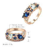 Superb Full AAA Zircon Crystals Double Blue Design Luxury Filled 14K Rose Gold Party Matching Fashion Jewelry Rings