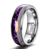 High Polished Rose Gold Arrow Purple Agate & Meteorite Domed 8mm Tungsten Wedding Engagement Bands for Men Women