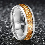 Outstanding Inlaid Gold colored crystal stone 4/6/8MM Men's and Women's Comfortable Fit Wedding Tungsten Ring