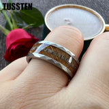 Super 8MM Whisky Wood Pilose Antler Ring Hammered Tungsten Pipe Cut Finish Comfort Fit Wedding Band For Men Women