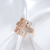 New Luxury Unique Hollow Wide Face Design Filled 14K Rose Gold With AAA Zircon Diamonds Rings Wedding Jewelry