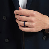 New Dome Steel Brushed Inlaid Blue Sand 8mm Tungsten Carbide Steel Ring for Men - Fashion Jewelry