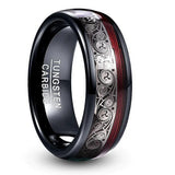 Black Plating Inlay Triple Spiral Pattern Red Guitar String 8mm Tungsten Carbide Rings Wedding Bands For Men Jewelry