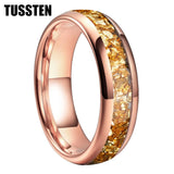 Outstanding Inlaid Gold colored crystal stone 4/6/8MM Men's and Women's Comfortable Fit Wedding Tungsten Ring