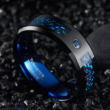 Gorgeous Inlaid Black Dragon 8mm Width 2.3MM Thick Fashion Men's Blue Tungsten Carbide Ring for Wedding