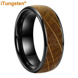 Cool Whiskey Barrel Oak Wood Domed Polished 8mm Tungsten Comfort Fit Engagement Wedding Band for Men Women