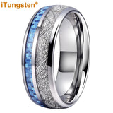 Blue Carbon Fiber And Meteorite Inlay 8mm Men Women Wedding Band Tungsten Carbide Comfort Fit Ring