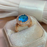 Luxury New Circle Spire Hollow Blue and White AAA Zircon Crystals Rings for Women 14K Filled Rose Gold Glossy Rings