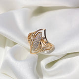 Elegant Geometric Curve 14K Filled Rose Gold With AAA Zircon Diamonds Women's Personality Texture Rings Fine Jewelry