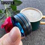 Dropshipping TUSSTEN 8MM Black Blue Color Tungsten Wedding Band Two Tone Ring For Men Women Domed Grooved Comfort Fit