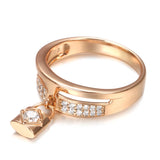 Exquisite Classic Lock Pendant Double Layer Rolled 14K Rose Gold AAA Zircon Diamonds Fashion Jewelry Rings
