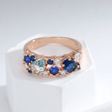 Superb Full AAA Zircon Crystals Double Blue Design Luxury Filled 14K Rose Gold Party Matching Fashion Jewelry Rings