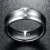 New Arrival Men's Beveled Edge Satin Brushed Stripes 8mm Polished Tungsten Carbide Wedding Band Rings