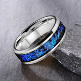 Blue Foil Inlay Beveled Polished Shiny 6/8MM Tungsten Ring for Men Women, Comfortable Fit Engagement Wedding Bands