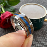 Super Blue Opal Whisky Barrel Wood Inlay 8mm Black Tungsten Comfort Fit Rings for Men, Women Fashion Wedding Bands