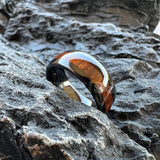 Amazing 8mm Deep Rosewood Wood Inlay Black Tungsten Domed Fashion Engagement Wedding Ring for Men and Women