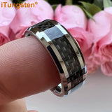 Outstanding Black Carbon Fiber Inlay 8mm Blue Tungsten Men Women Rings Comfort Fit Engagement Wedding Bands