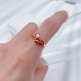 Luxury Orange Red AAA Zircon Crystals 14K Filled Rose Gold Rings For Women Bride Jewelry Party Gift