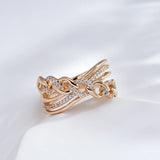 New Unique Cross Design 14K Rolled Rose Gold AAA Zircon Diamonds Big Rings for Women Fashion Modern Party Jewelry