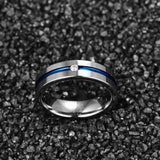 Outstanding 6mm Steel Color Polished Blue Groove Inlaid Zircon Tungsten Carbide Women Men's Fashion Ring