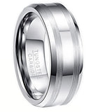 New Arrival Men's Beveled Edge Satin Brushed Stripes 8mm Polished Tungsten Carbide Wedding Band Rings