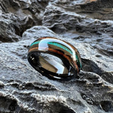 Fashion 8Mm Black Green Opal Koa Wood Inlay Tungsten Comfortable Fit Ring for Men Women - Engagement Wedding Ring