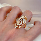 Unusual Minimalist Geometry 14K Rolled Rose Gold AAA Zircon Diamonds Rings Daily Women Fine Fashion Jewelry