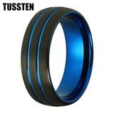 Dropshipping TUSSTEN 8MM Black Blue Color Tungsten Wedding Band Two Tone Ring For Men Women Domed Grooved Comfort Fit