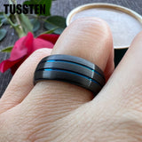 Dropshipping TUSSTEN 8MM Black Blue Color Tungsten Wedding Band Two Tone Ring For Men Women Domed Grooved Comfort Fit