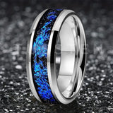 Blue Foil Inlay Beveled Polished Shiny 6/8MM Tungsten Ring for Men Women, Comfortable Fit Engagement Wedding Bands