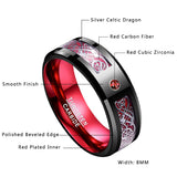Stunning Wide Red Polish 8MM  Men's Classic Tungsten Carbide Comfort Fit Ring Wedding Band Jewelry