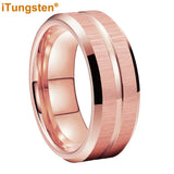 Popular Grooved Brushed Beveled Finish 6mm 8mm Classic Wedding Band Men Women Tungsten Carbide Comfort Fit Ring
