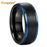 Splendid Black Blue Stepped Brushed Finish 8mm Tungsten Wedding  Comfort Fit Band For Men And Women