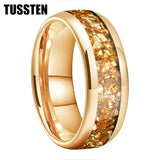 Outstanding Inlaid Gold colored crystal stone 4/6/8MM Men's and Women's Comfortable Fit Wedding Tungsten Ring