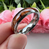 Dark Wood Inlay Domed Polished 8mm 6mm 4mm Men Women Tungsten  Comfort Fit Wedding Band Fashion Jewelry Ring