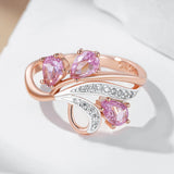 Dazzling Shiny Filled 14K Rose Gold Pink AAA+ Zircon Crystals Flower Ring For Women - Fashion Daily Ethnic Jewelry