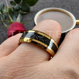 High Quality Beveled Polished Finish 8MM Black Meteorite Rings Men and Women Tungsten Gold Comfort Fit Wedding Band