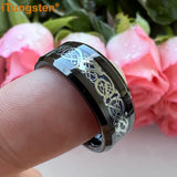 Awesome Blue Carbon Fiber Inlay Dragon 8mm Beveled Edges Ring for Men and Women Tungsten Comfort Fit Wedding Band