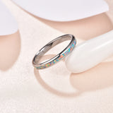Lovely 3mm Steel Color Dome Polished Inlaid Pink Blue Opal Women's Tungsten Carbide Ring