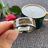 Super 8MM Whisky Wood Pilose Antler Ring Hammered Tungsten Pipe Cut Finish Comfort Fit Wedding Band For Men Women
