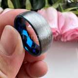 Superb Blue Domed Brushed 6mm 8mm  Tungsten Carbide Ring for Men and Women Comfort Fit Engagement Wedding Band