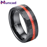 Attractive 8mm Brushed Matte Black Hammered Opal Tungsten Carbide Ring for Men  - Wedding Jewelry