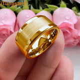 Center Brushed Polished Finish 10mm 12mm Mens Tungsten Flat Big Finger Rings, Comfort Fit Engagement Wedding Bands