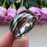 Fashion 8MM With Multicolor Opal and Koa Wood Inlay Men Women Domed Polished Tungsten Comfort Fit  Wedding Band
