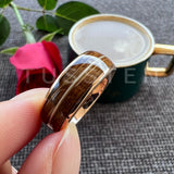 Whisky Barrel Oak Wood Guitar String Inlay 8mm Men, Women Tungsten Carbide Rings - Bridegroom Trendy Wedding Bands