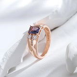 Glossy Rolled 14K Rose Gold Fashion Square Purple AAA Zircon Crystals Personality Rings, Party Daily Costume Jewelry