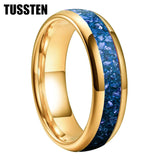 Awesome Blue Crystal Stone Inlaid 4/6/8MM Men's and Women's Comfortable Fit Wedding Tungsten Rings