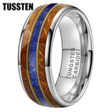 Whisky Wood Guitar String Lapis Inlay 8MM  Black Tungsten Rings for Men and Women - Fashion Engagement Wedding Bands